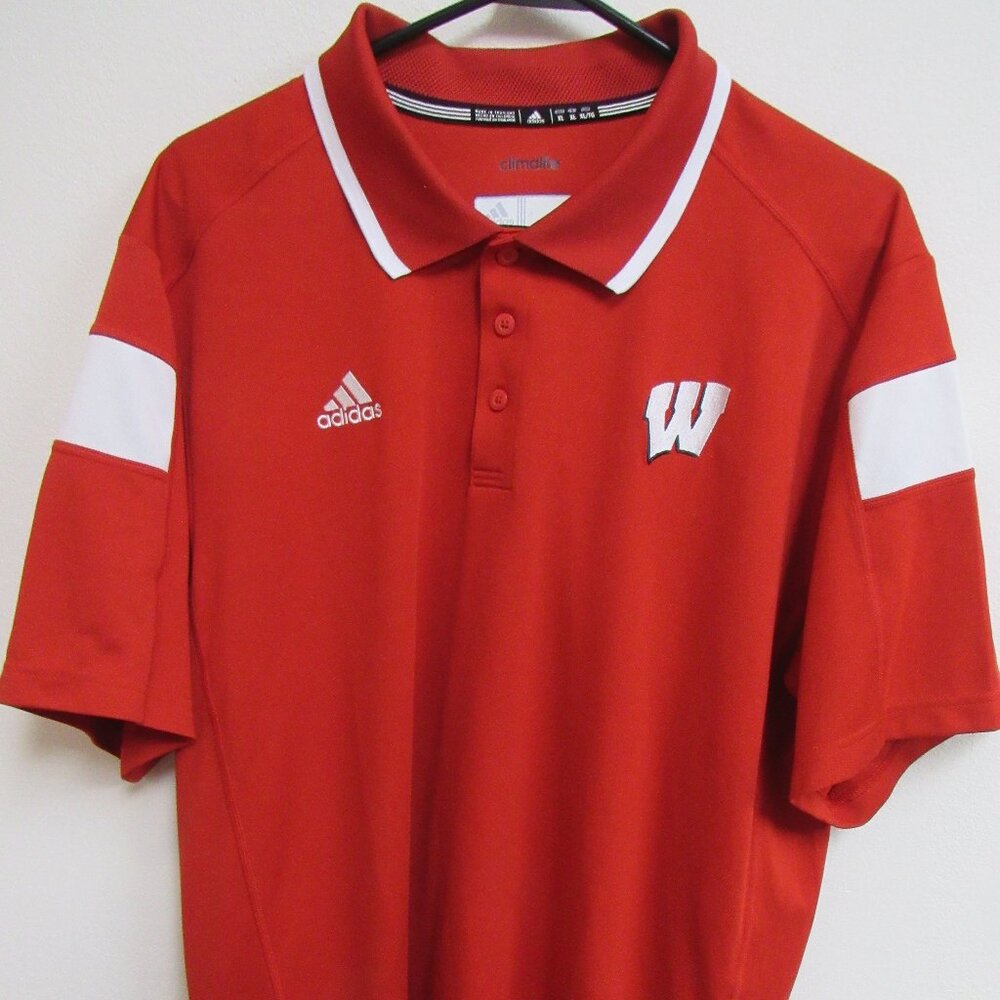 Adidas‎ Polo Shirt Men's XL Red Wisconsin Badgers Climalite Polyester